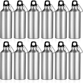 12 Pieces Aluminum Water Bottle 17 oz Aluminum Bike Water Bottle Backpacking Water Bottles Reusable Bottles Sports Bottle Leak Proof Travel Bottles with Buckle and Twist Cap for Camping(Silver)
