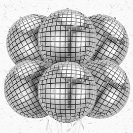 6Pcs Disco Ball Balloons,22Inch Silver 4D Large Aluminum Foil Disco Balloons for Birthday Bachelorette 70s 80s 90s Disco Dance Theme Party Decorations