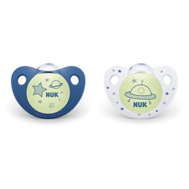NUK Cute-as-a-Button Chupetes ortodónticos que brillan en la oscuridad, para niño, de 6 a 18 meses, 2 unidades