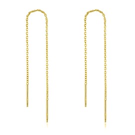 YFN Platinum Plated Earrings Solid 925 Sterling Silver Tassel Threader Dangle Long Chain Ear Line for Women's Gift (5, Gold)