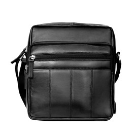 RAS Real Leather Handbag, Cross Body Shoulder Bag, Messenger Bag with 4 Zipped Compartments, Adjustable Single Shoulder Strap for Men’s Women (Black) #600