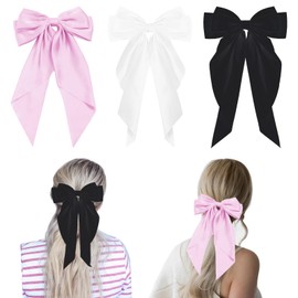 VIPPLUS Hair Bows for Women and Girls - 3 Pieces Big Hair Ribbon Bows with Barrettes Clips, Hair Accessories in Black/White/Pink