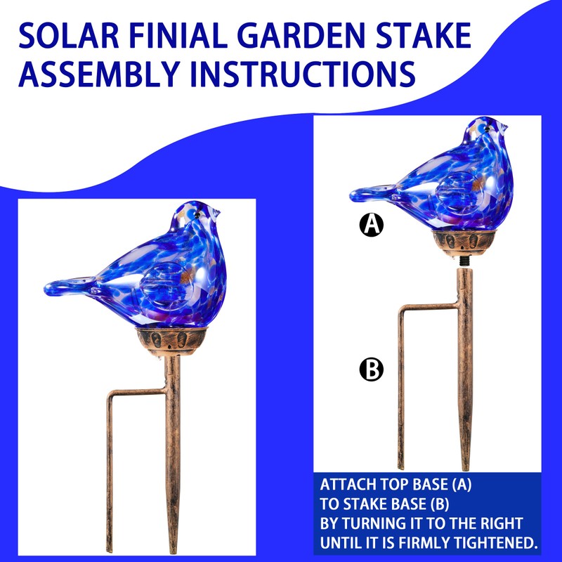 Solar Bird Garden Stake Lights - Hand Blown Glass Decorative