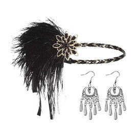 FDGGT 1 Vintage Feather Tiara and 1 Pair Vintage Earrings Cosplay Accessories Long Tassel Earrings Women Jewelry