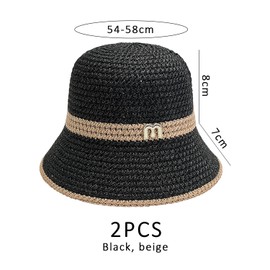 CWPFVQA Pack of 2 Women's Bucket Hats, Women's Crochet Straw Hats, Hollow Mesh Hats, Outdoor Leisure Hats, Breathable Sun Protection Hats, Beach Hats, black