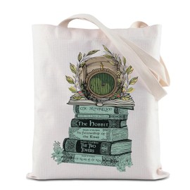 ZJXHPO Fantasy Book Tote Bag Lord Literary Reusable Grocery Shopping Bag Ring Book Reader Shoulder Bag Bookish Gift (C-Ring Book Tote)