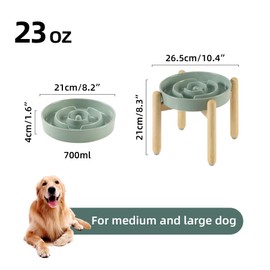 Havniva 8.2inch Ceramic Raised Slow Feeder Dog Bowl Set, Elevated Wooden Stand for Large and Medium Dog, Puzzle Slow Dish, Anti-Gulping(Light Green, Single Bowl+ Stand)