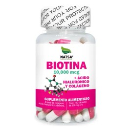 Biotina 10,000 Mcg con Ácido Hialurónico y Colágeno 100 Caps, Calidad Premium                                                                         