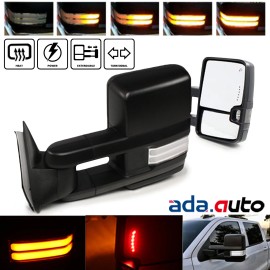 Ada For 07-13 Silverado Power+Heated Sequential Signal Trailer Towing Mirrors Chrome