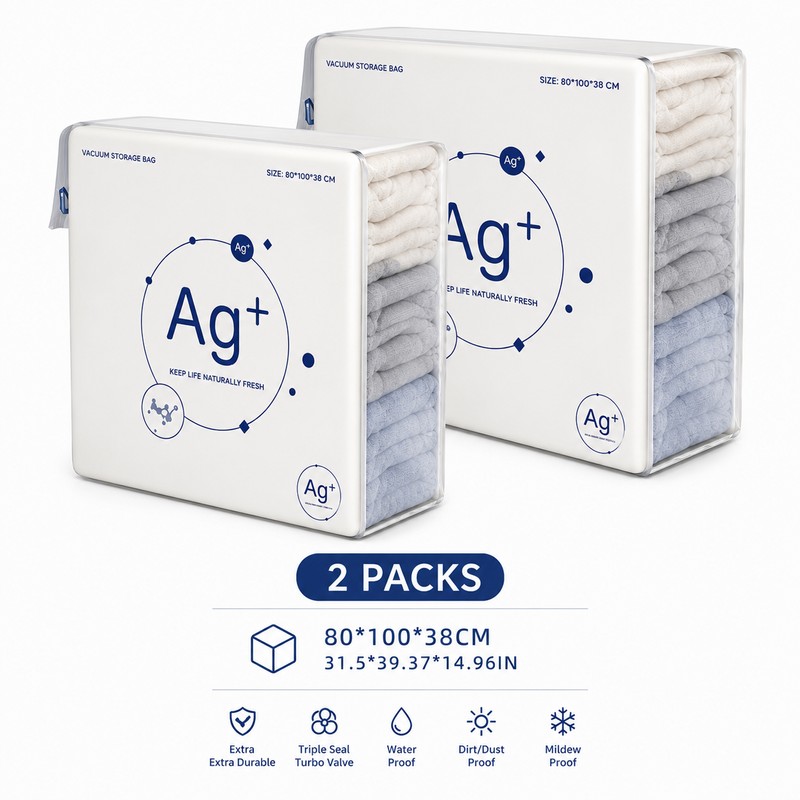 2 Pack Ag+ Silver Ion Vacuum Storage Bags, No Pump