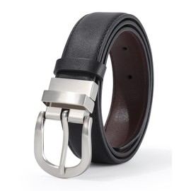 AWAYTR Boys Black Dress Belt - Kids Reversible Leather Belt with Metal Buckle Youth Toddler Belt for Pants (Sliver Buckle, Black/Coffee, 70cm)