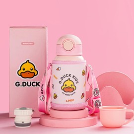 Children's Water Bottle, 16.9 fl oz (500 ml), 3-way, 316 Stainless Steel Liner, Cute Appearance, Durable, Splash-proof Lid, Straw, Thermos, Kids, Elementary School Students, Kindergarten, Thermal,