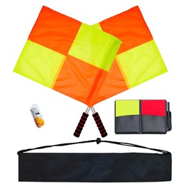 Soccer Referee-Flag Red Yellow-Cards Stainless-Whistles - Football Ref Checkered Linesman Flag Set Coach Gear Packs (color a01)
