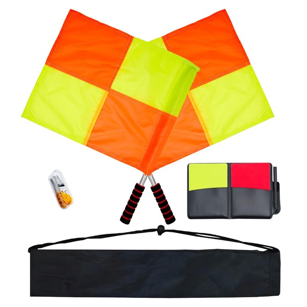 Soccer Referee-Flag Red Yellow-Cards Stainless-Whistles - Football Ref Checkered Linesman