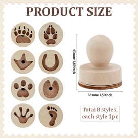 PH PandaHall Set of 8 Wooden Clay Stamp, Round Paw Print Stamp Small Natural Wood Animal Footprint Stamps Clay Pottery Stamps with Handle for DIY Craft Clay and Ceramic, 1.7x1.5inch