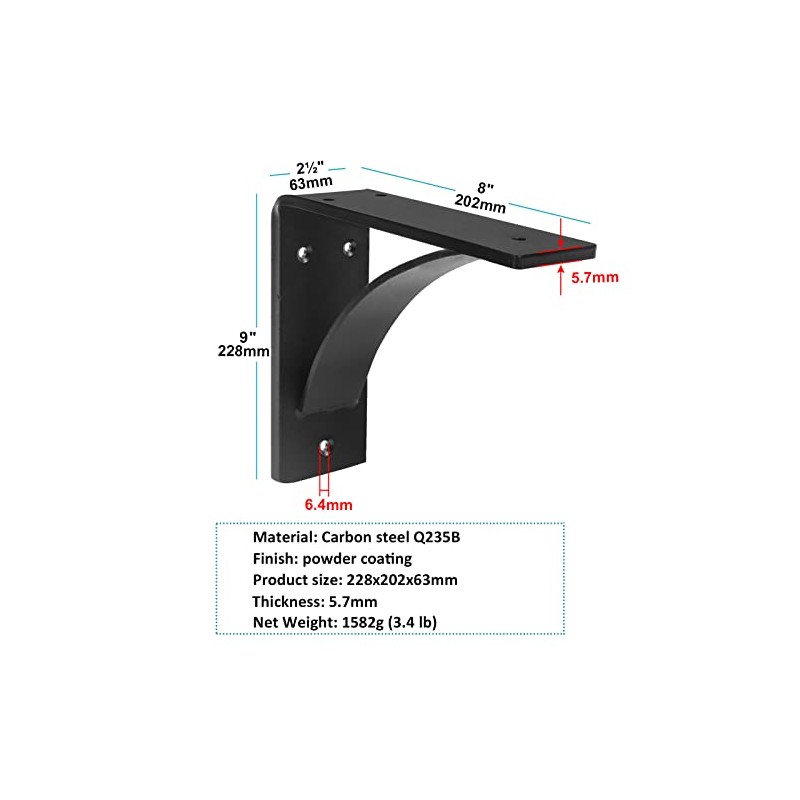 MOUNTAIN_ARK 2 Pack Heavy Duty Steel Mantel Brackets, 8" x
