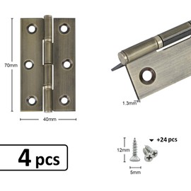 Anstore Door Hinges 3 Inch, Hinges for Wood, Bronze Stainless Steel Internal Door Hinges, Folding Door Hinges with 24Pcs Screws, for Home Door, Window, Storage Box Repair, 4 Pcs
