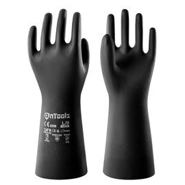 AnTools 2 Pairs Heavy-Duty Chemical Resistant Rubber Gloves, Protective Industrial Gloves for Cleaning, Dishwashing, Resist Acid, Alkali, Hazmat, Black, Large