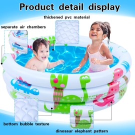 GAESHOW Inflatable Paddling Pool, 3 Ring Paddling Pools for Kids, Baby Swimming Pool Portable Printing Dinosaur Mini Pools Small Inflatable Toddler Swimming Pools for Outside and Inside