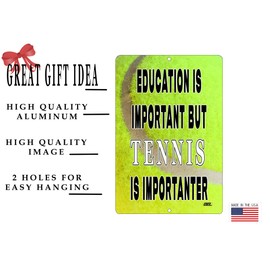 Rogue River Tactical Funny Tennis Player Metal Tin Sign Wall Decor Man Cave Bar Education is Important Ball