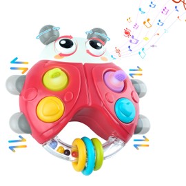 Musical Ladybug Baby Rattles Toys, Infant Light up Musical Toys for Babies Tummy Time Development