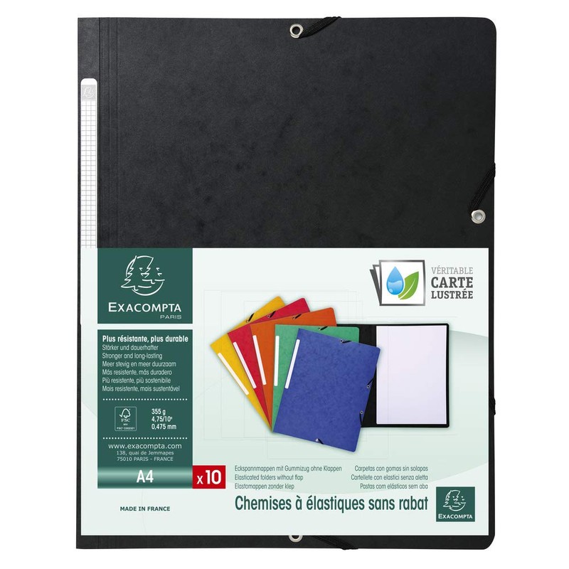 Exacompta 55411E Elasticated Folder Manila Cardboard 355 g DIN A4
