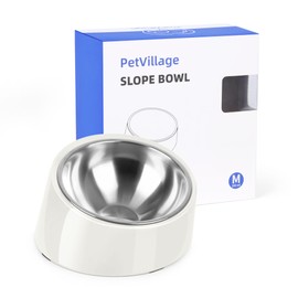 Petvillage Tilted Dog Bowl Non-Slip & Non-Spill Pet Feeder with Elevated Detachable Melamine Stand, Easy to Get Food Dog Dish, M/180ml White