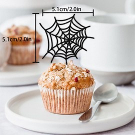 18pcs Black Glitter Dessert Cupcake Topper Pick for Spider Web Theme Decor Supplies Men Women Happy Birthday Party Decoration