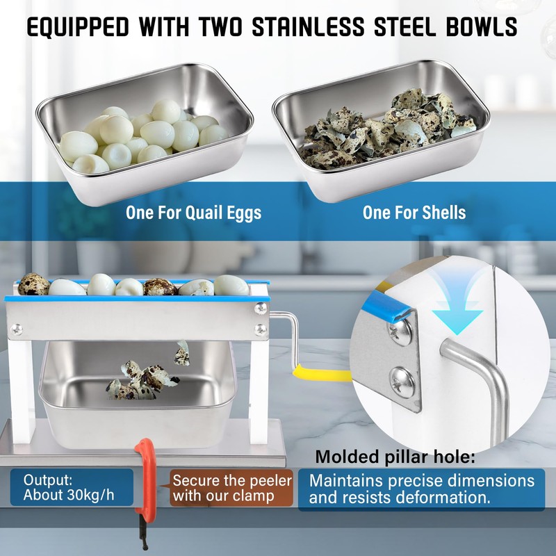Manual Quail Egg Peeler Machine Kit - 304 Stainless Steel