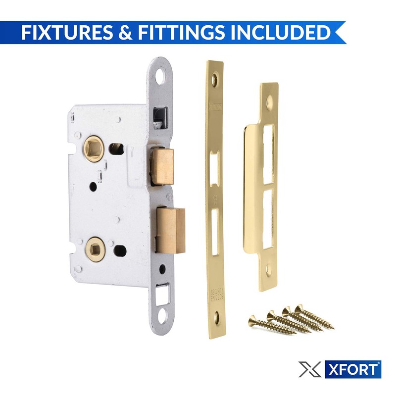 XFORT® Polished Brass Bathroom Lock 65mm for Internal Wooden Doors,