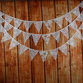 Vpang 9 Ft Burlap Floral Lace Triangle Flag Bunting Pennant Banner 12 Flags for Rustic Wedding Bridal Shower Christmas New Year Birthday Party Home Decoration (Lace)
