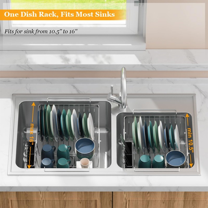 Homics Expandable in Sink Dish Drying Rack, Adjustable Capacity (10.5''-16'')