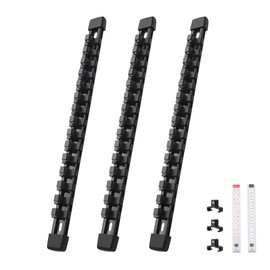 Reniteco 3-Piece Socket Organizer - 3/8-Inch Drive x 45 Clips, Heavy Duty ABS Socket Holder with Removable End Caps, Premium Socket Rail for Tool Box Drawer