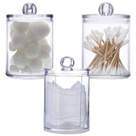 Feelava 3 Pcs Clear Acrylic Cotton Ball Holder Cotton Swab Cotton Swab Holder for Bathroom Makeup Storage Pot Cotton Ball Storage