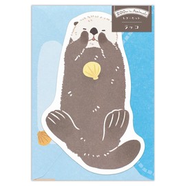 Enuby Mini Letter, Zoom In Animal, Sea Otter | 6 Stationery, 3 Envelopes, Western Style No. 2 Envelopes, Die Cut, Horizontal Writing