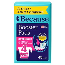 Because Overnight Booster Pads Fit All Adult Diapers, Helps Keep Your Adult Diaper Active All Night, Adds 4 Cups to Incontinence Underwear, Extra Absorbency, 45 Count