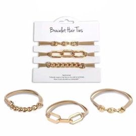 Gold Elastic Hair Ties for Women Girls - 3Pcs Bracelet Hair Ties for Thick Thin Hair Cute Braided Hair Ties No Damage Hair Bands for Pony Tail Holders, Hair Accessories for Women Work Sports Yoga