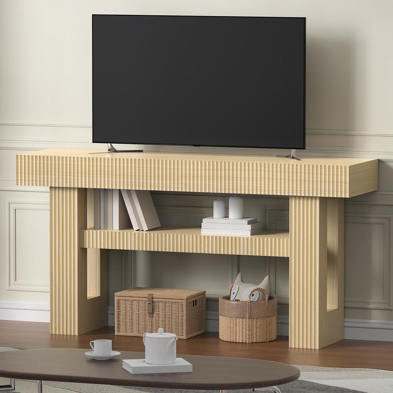 Bigbiglife 63" Fluted Console Table, Natural Oak