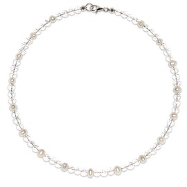 Rock Crystal Jewellery (Necklace) Rock Crystal Necklace Mountain Crystal Beads Faceted Size Approx. 6 mm with Freshwater Pearls Clasp 925 Sterling Silver Model Number 2160, Gemstone, rock crystal