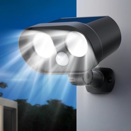 Noctila 6500K Adjustable Solar Security Light with Motion Sensor - Bionic Solar Motion Wall Light, 1200mAh Battery, IP65 Waterproof for Outdoor Use (Black)