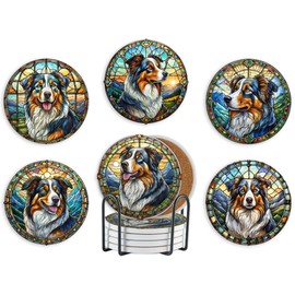 Australian Shepherd Gifts for Women, Aussie Gifts, 6 PCS Ceramic Coasters, Absorbent with Cork Base, Home Decor for Family, Housewarming, Thanksgiving, Birthday, Christmas