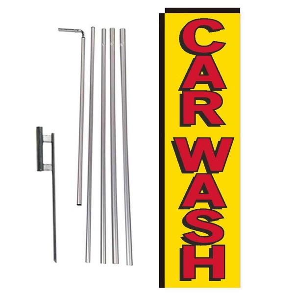 Yellow Car Wash Rectangle Feather Banner Flag Sign with Pole