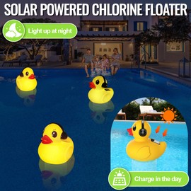 KingSom Large Dosing Float, Pool, Duck Chlorine Float for Pool, Solar Chlorine Dosing Float with LED Light, Pool Chlorine Dispenser with Adjustable Flow, Easy Opening, Floating for Whirlpool