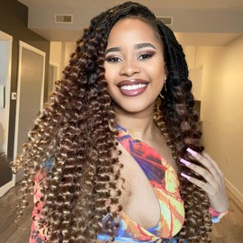 Toyotress Deep Wave Locs Crochet Hair - 22 Inch 8 Packs Curly Faux Locs Crochet Hair, 3 Tones Ombre Brown Ocean Wave Locs Pre-Looped Long Soft Locs Braiding Hair (22 Inch, OT30/27-8P)