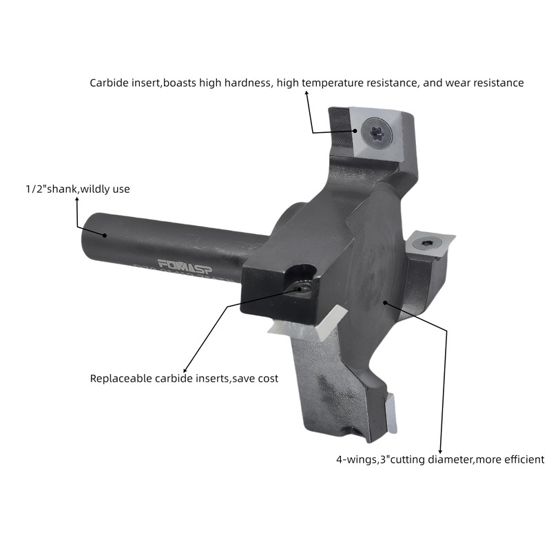 FomaSP CNC Spoilboard Surfacing Router Bit,1/2"(12.7mm) Shank,3"(76.2mm) Cutting Diameter,Slab Flattening