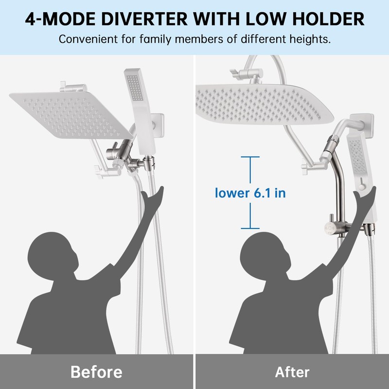 G-Promise All Metal 14 Inch Shower Head with Massage Mode