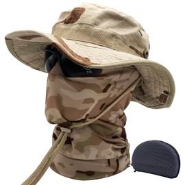 Fishing Hat Boonie Hat Camo Balaclava Neck Glasses Set for Outdoor Sport Unisex (DC)