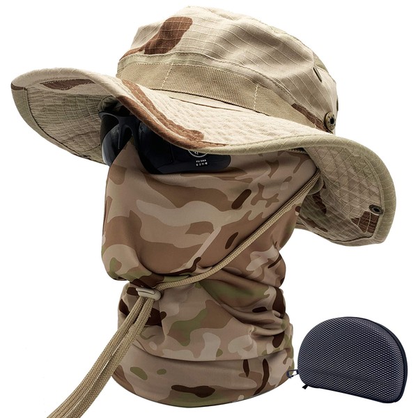 Fishing Hat Boonie Hat Camo Balaclava Neck Glasses Set for