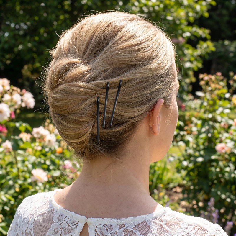 Curved Bobby Pins, with spherical ends, included in a beautiful