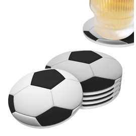 Soccer Ball Coasters for Drinks, Absorbent Ceramic Drink Coasters for Coffee Table, Cup Coasters Set of 4, Coasters for Wooden Table, Bar Coasters, 4 Inches